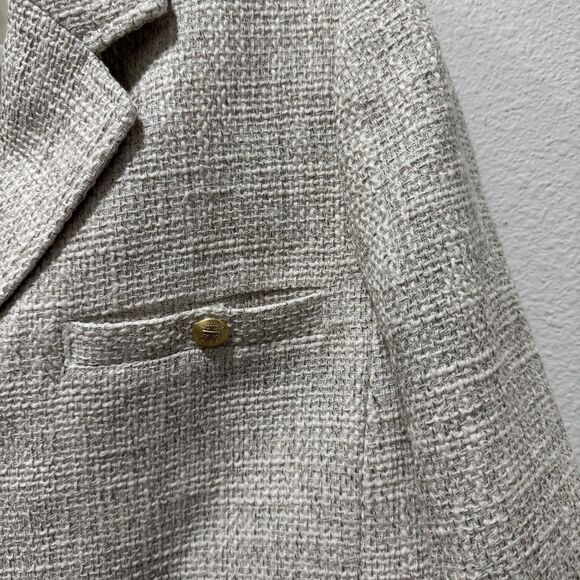 Talbots Blazer Cream Tweed Jacket Blazer Sz 12 Pockets Gold Buttons Lined NEW - Picture 6 of 9